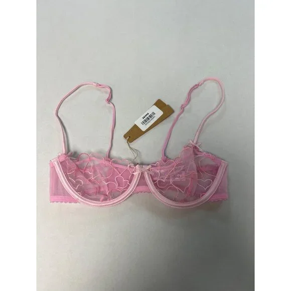 SKIMS Embroidered Tulle Unlined Demi Bra Bubble Gum Size 32B NWT - Picture 6 of 10